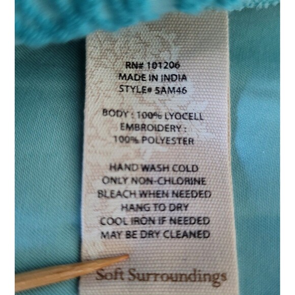 Soft Surroundings Tunic Top 2X Teal Green Mandarin Collar Floral Embroidered - Picture 7 of 7